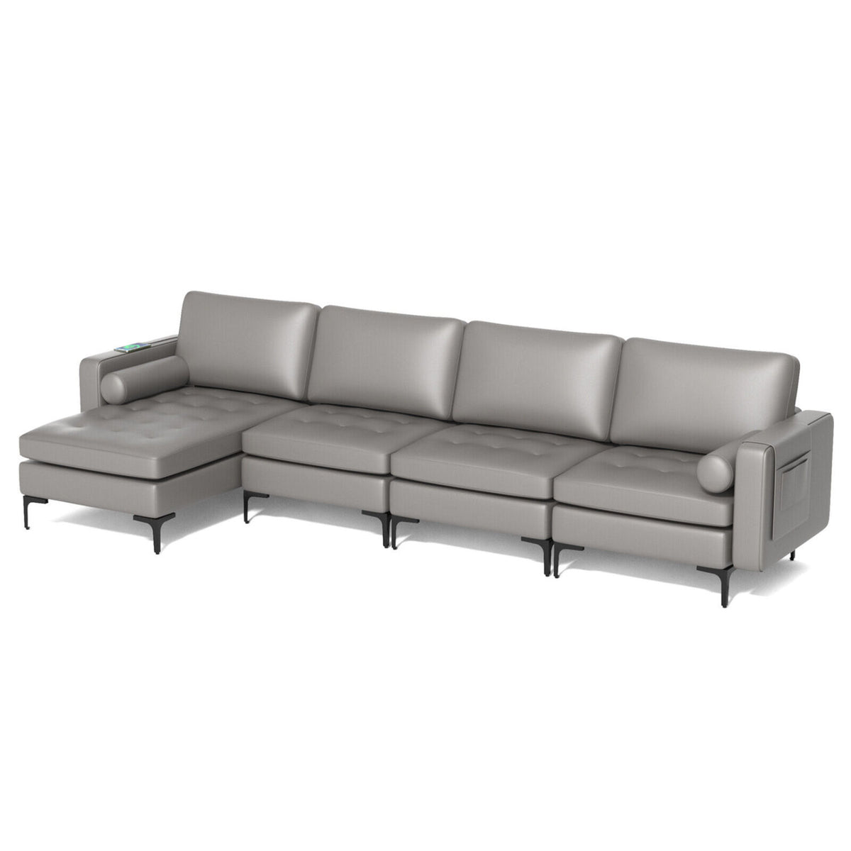 Modular L-shaped Sectional Sofa with Reversible Chaise and 2 USB Ports-Light Gray-Sofas & Loveseats-DECOROLALA