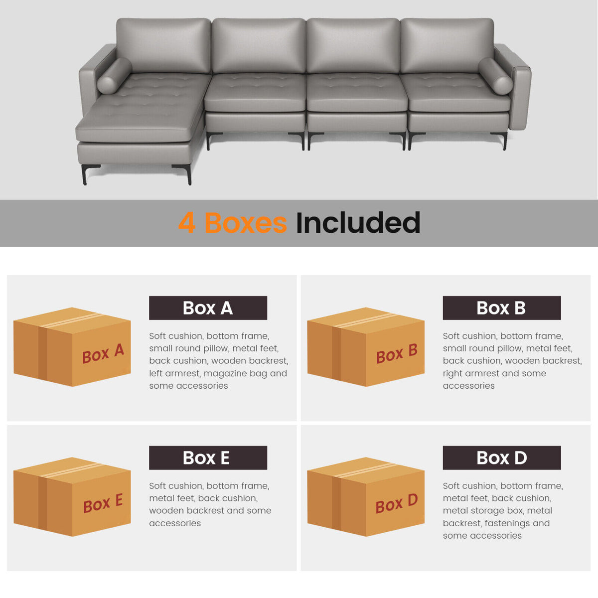 Modular L-shaped Sectional Sofa with Reversible Chaise and 2 USB Ports-Light Gray-Sofas & Loveseats-DECOROLALA