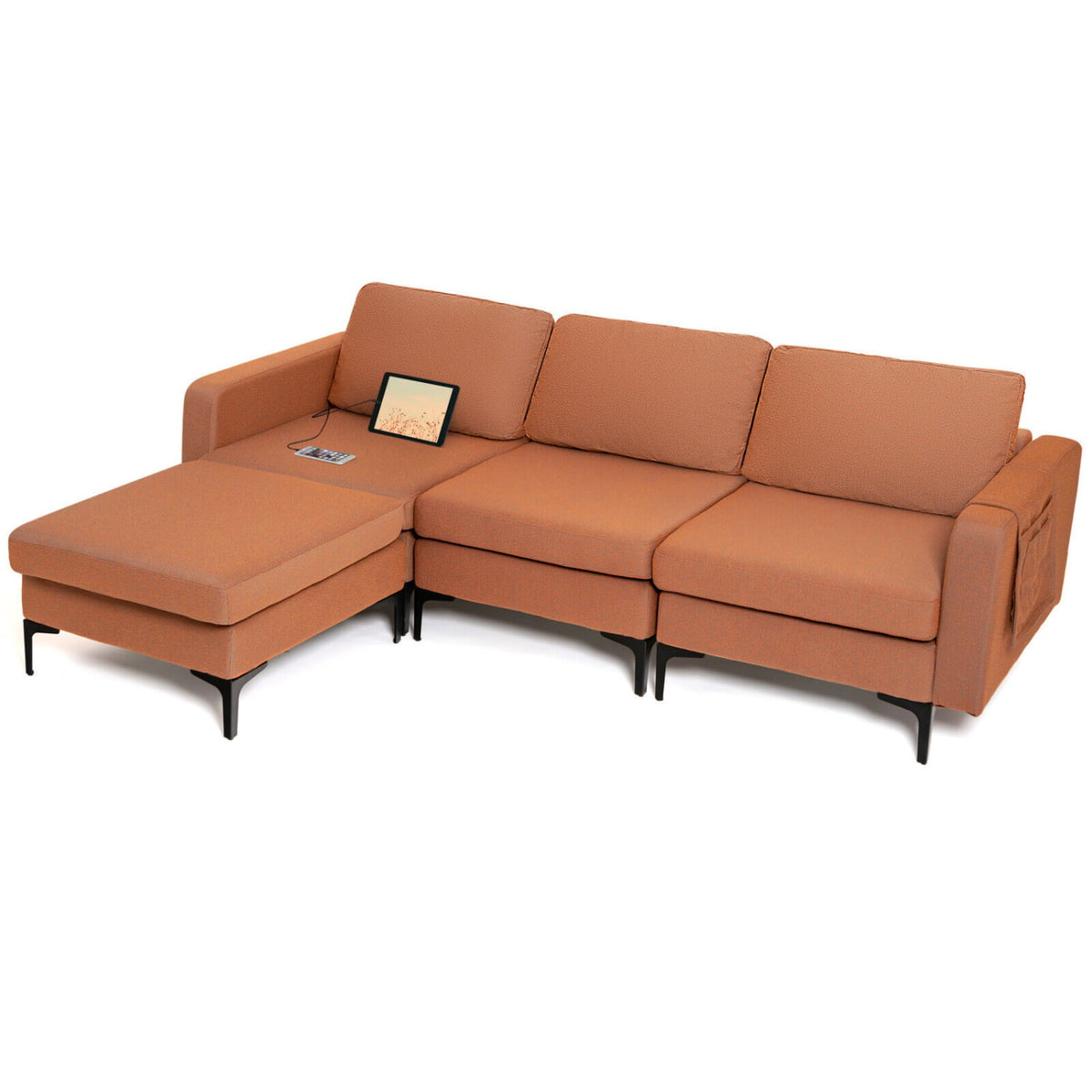 Modular L-shaped Sectional Sofa with Reversible Chaise - Orange-Sofas & Loveseats-DECOROLALA