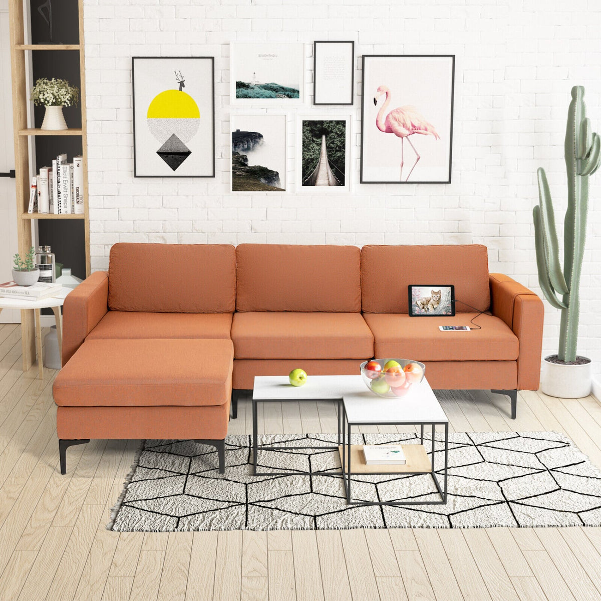 Modular L-shaped Sectional Sofa with Reversible Chaise - Orange-Sofas & Loveseats-DECOROLALA