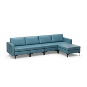 Modular L-shaped Sectional Sofa with Reversible Ottoman and 2 USB Ports-Blue-Sofas & Loveseats-DECOROLALA