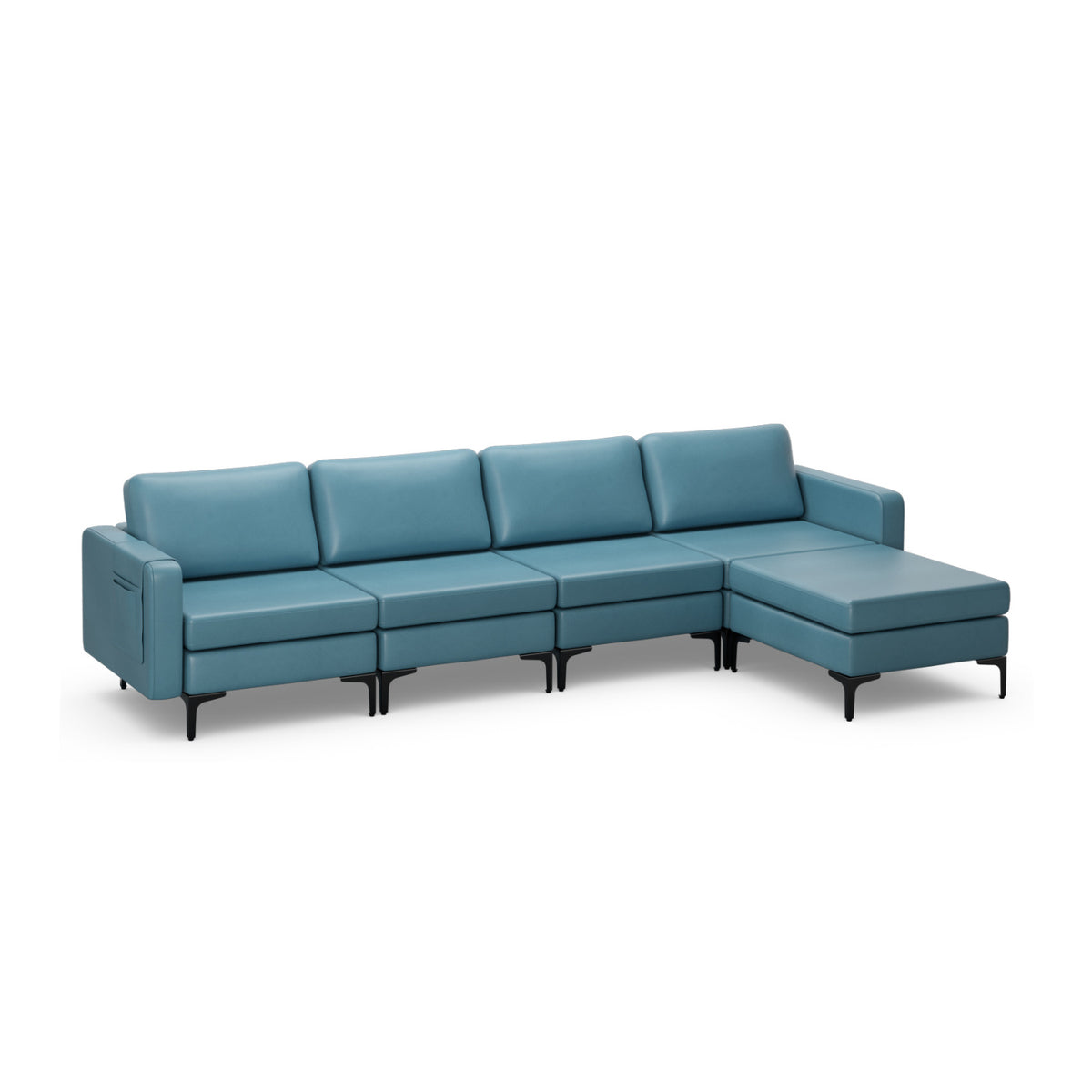 Modular L-shaped Sectional Sofa with Reversible Ottoman and 2 USB Ports-Blue-Sofas & Loveseats-DECOROLALA