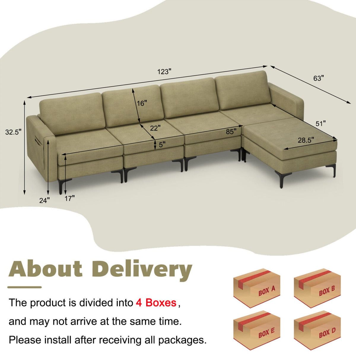 Modular L-shaped Sectional Sofa with Reversible Ottoman and 2 USB Ports-Green-Sofas & Loveseats-DECOROLALA