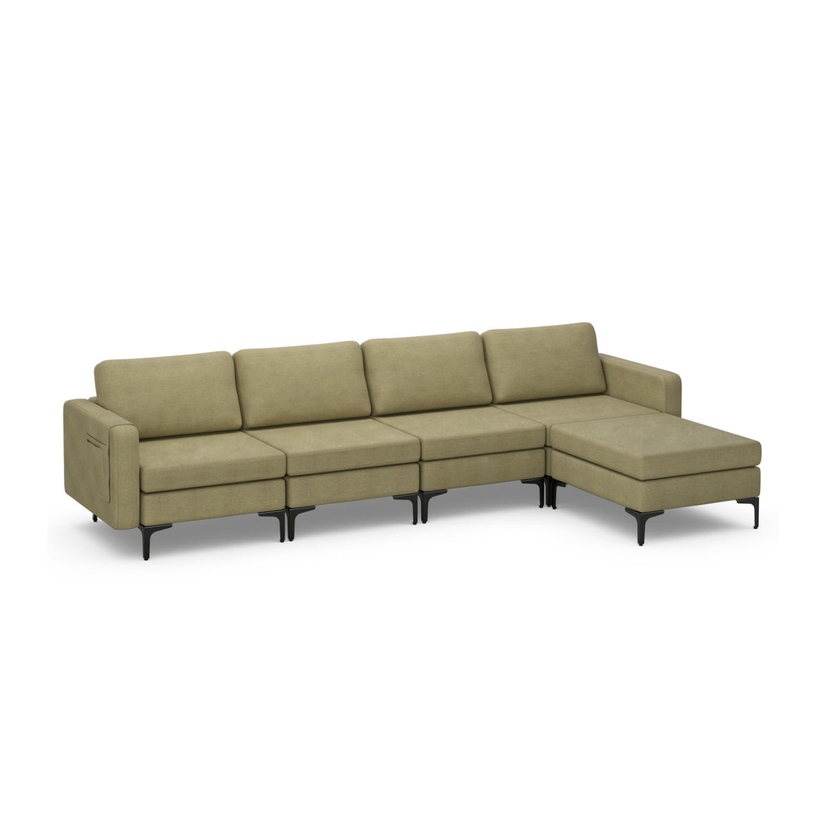 Modular L-shaped Sectional Sofa with Reversible Ottoman and 2 USB Ports-Green-Sofas & Loveseats-DECOROLALA