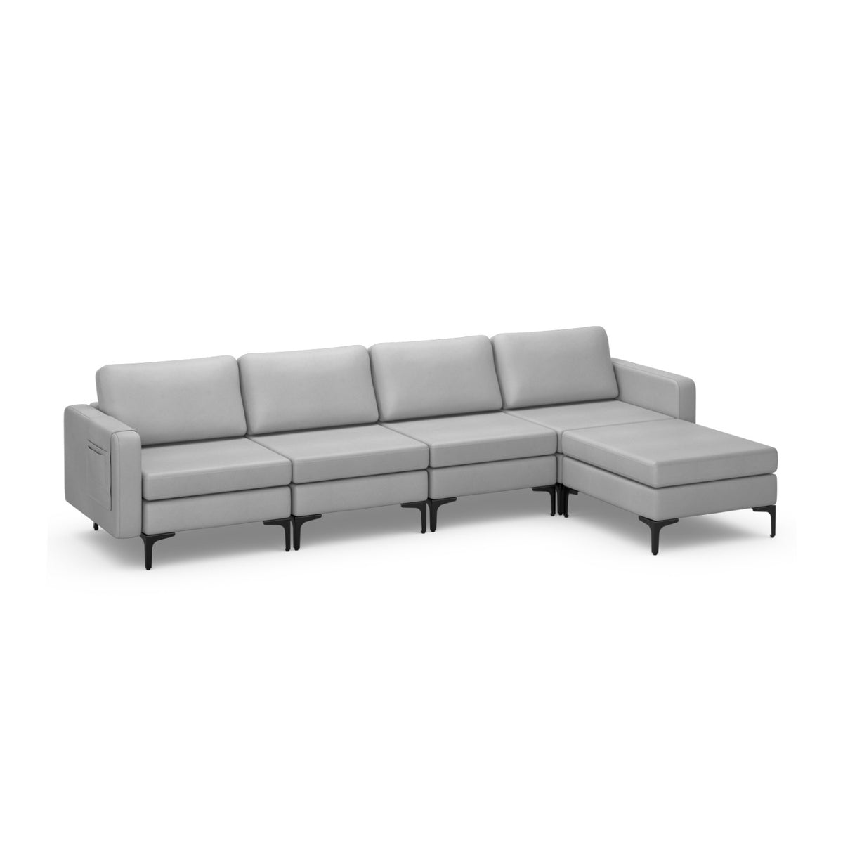 Modular L-shaped Sectional Sofa with Reversible Ottoman and 2 USB Ports-Light Gray-Sofas & Loveseats-DECOROLALA