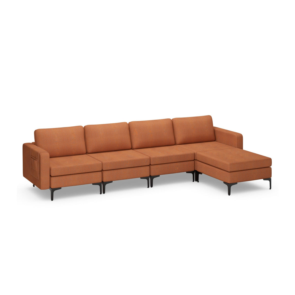 Modular L-shaped Sectional Sofa with Reversible Ottoman - Orange-Sofas & Loveseats-DECOROLALA