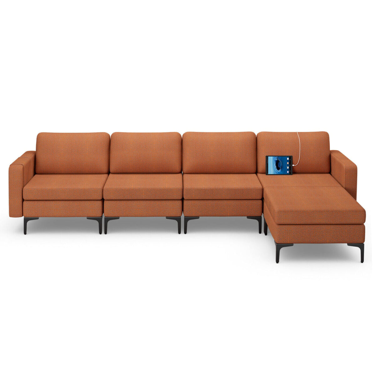 Modular L-shaped Sectional Sofa with Reversible Ottoman - Orange-Sofas & Loveseats-DECOROLALA