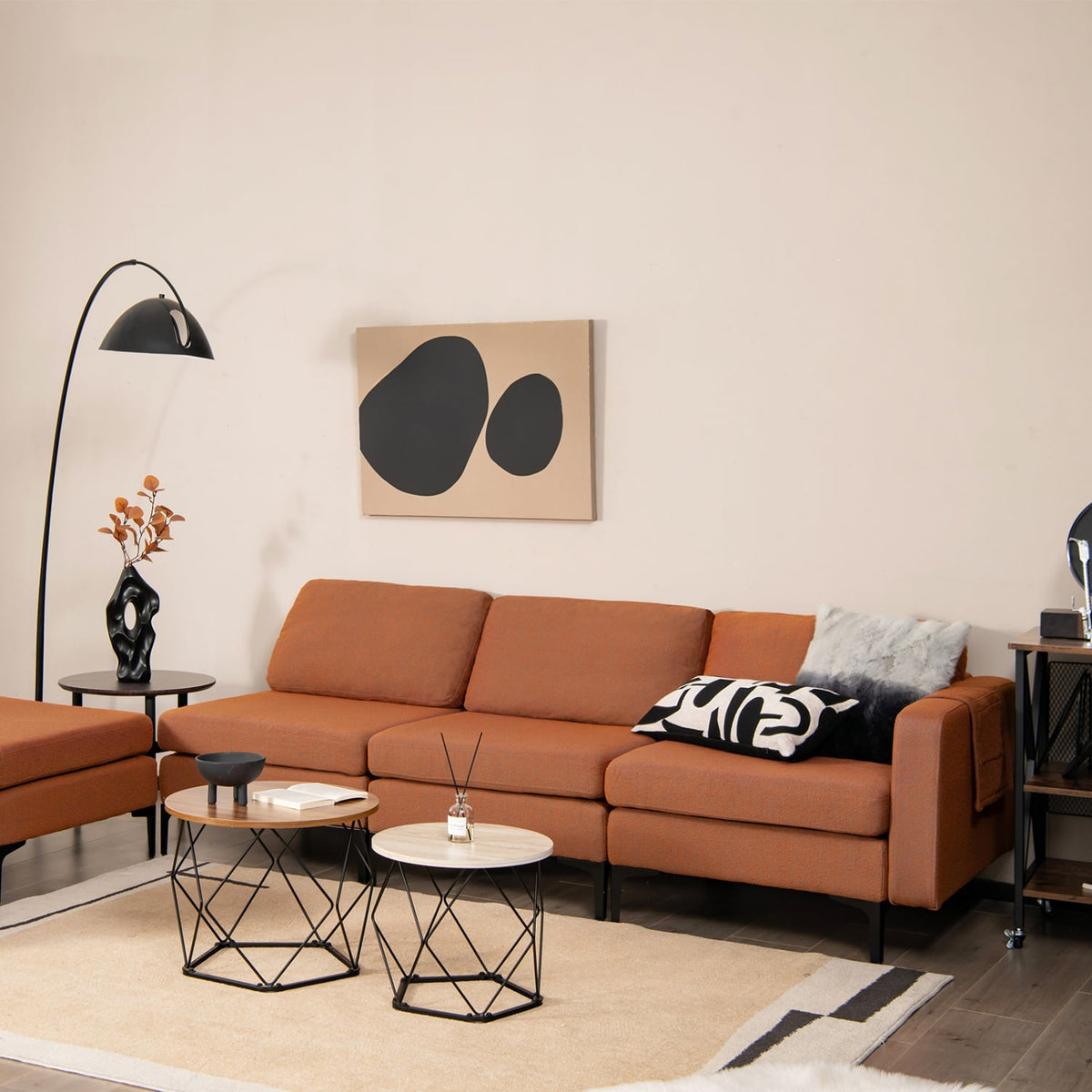 Modular L-shaped Sectional Sofa with Reversible Ottoman - Orange-Sofas & Loveseats-DECOROLALA