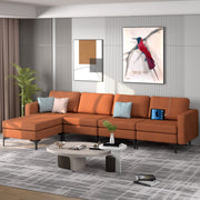 Modular L-shaped Sectional Sofa with Reversible Ottoman - Orange-Sofas & Loveseats-DECOROLALA