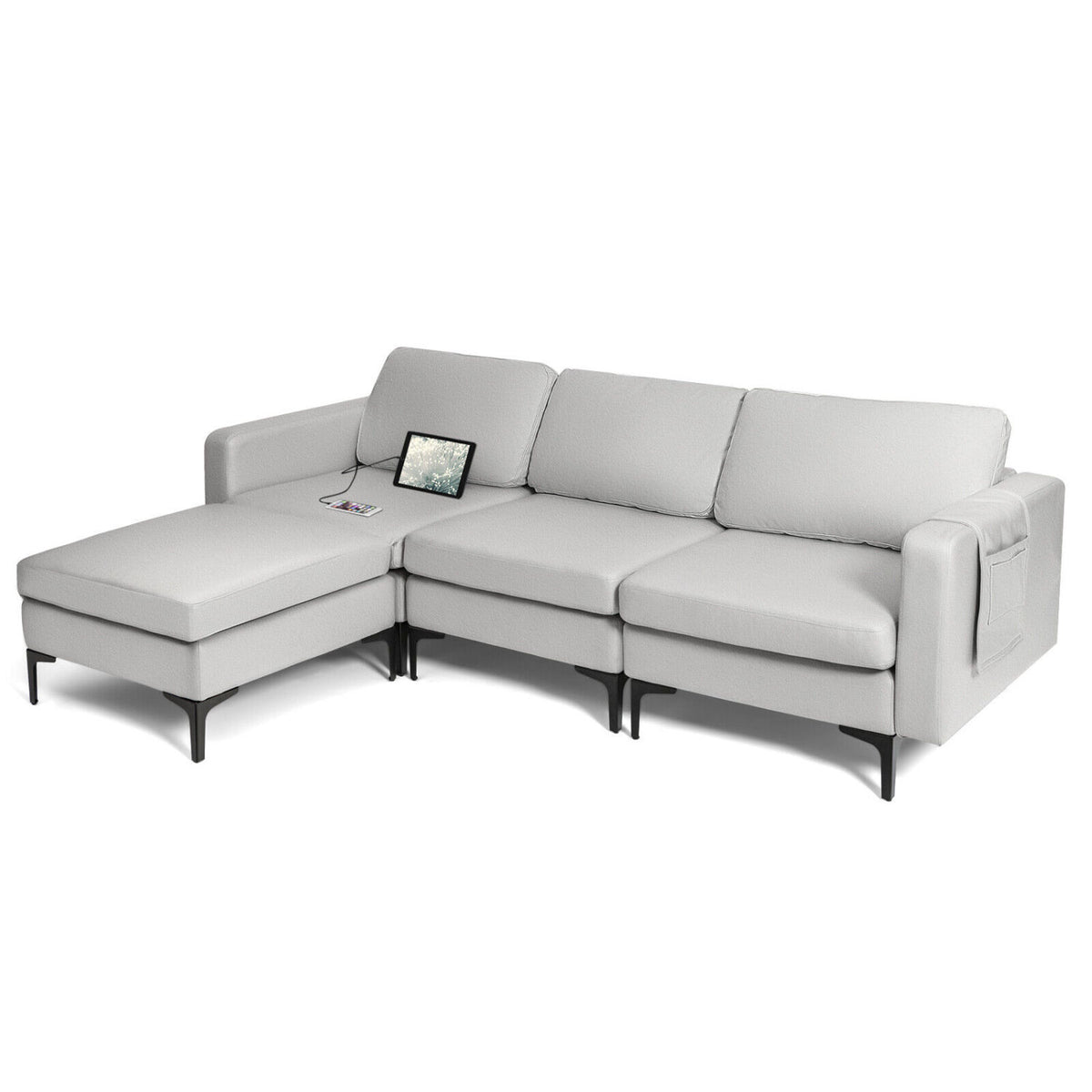 Modular Modern L-shaped Sectional Sofa with Reversible Chaise and 2 USB Ports-Light Gray-Sofas & Loveseats-DECOROLALA