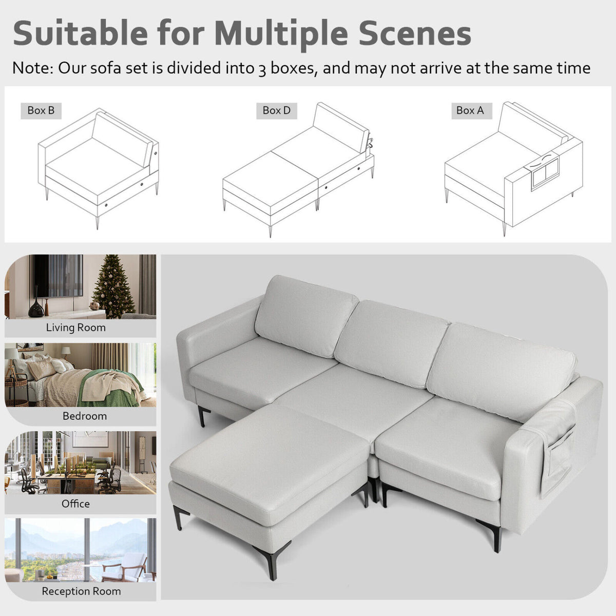 Modular Modern L-shaped Sectional Sofa with Reversible Chaise and 2 USB Ports-Light Gray-Sofas & Loveseats-DECOROLALA