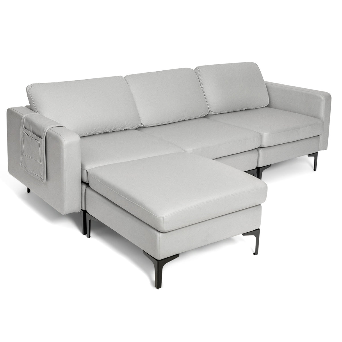 Modular Modern L-shaped Sectional Sofa with Reversible Chaise and 2 USB Ports-Light Gray-Sofas & Loveseats-DECOROLALA