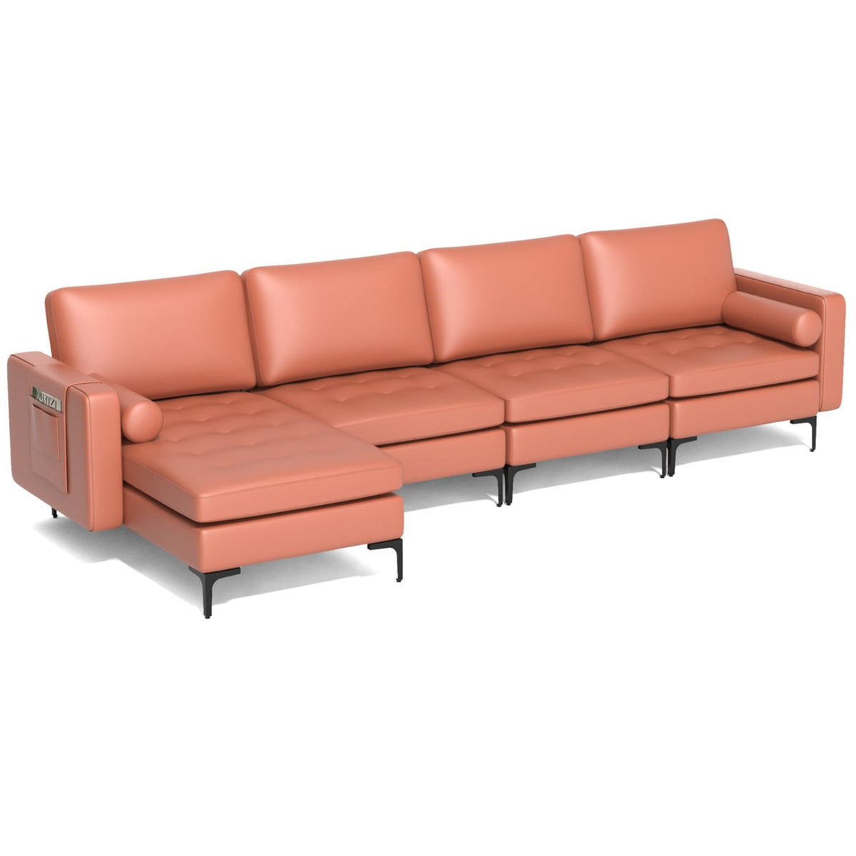 Modern L-Shaped Sectional Sofa - Pink Suede with USB Ports-Sofas & Loveseats-DECOROLALA