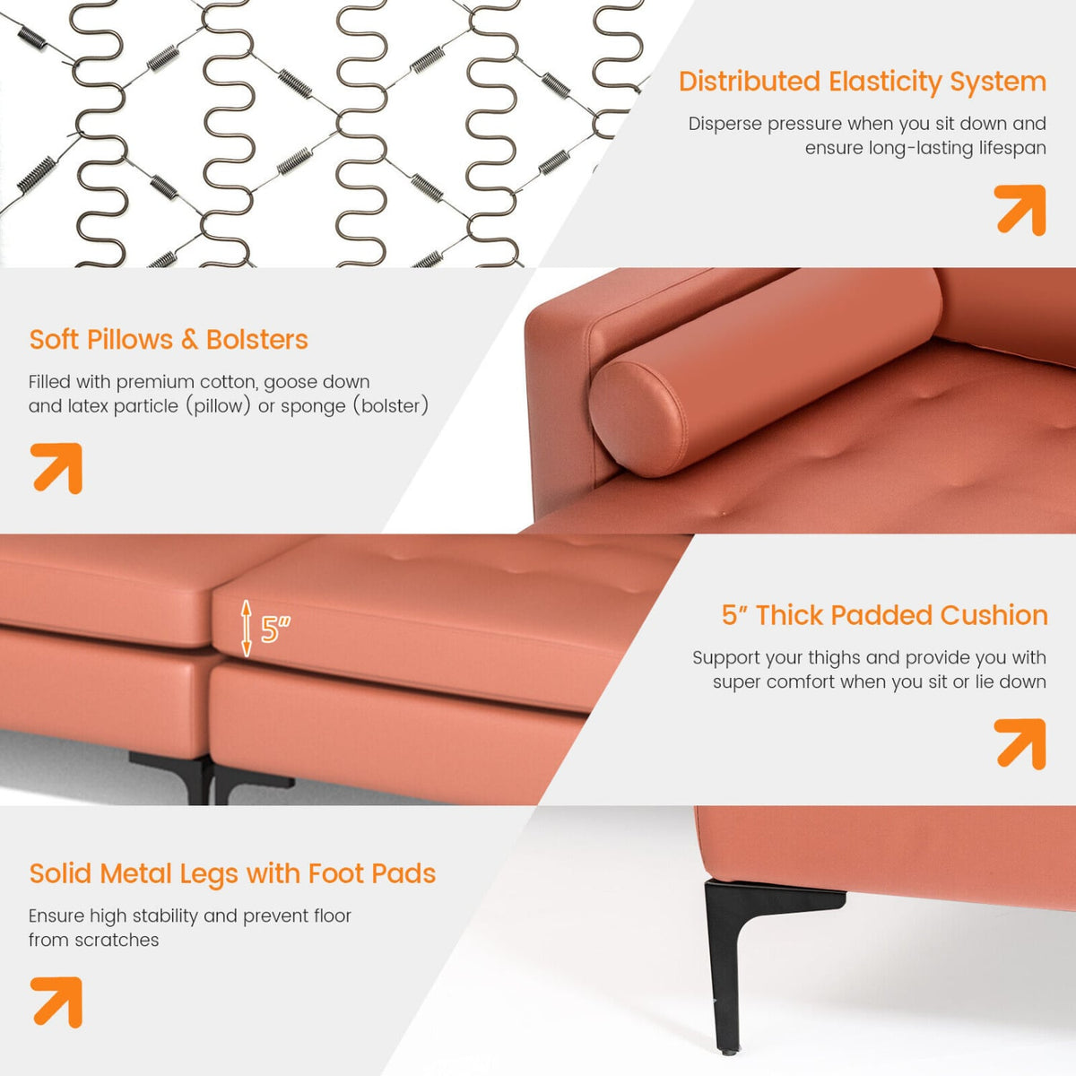 Modern L-Shaped Sectional Sofa - Pink Suede with USB Ports-Sofas & Loveseats-DECOROLALA