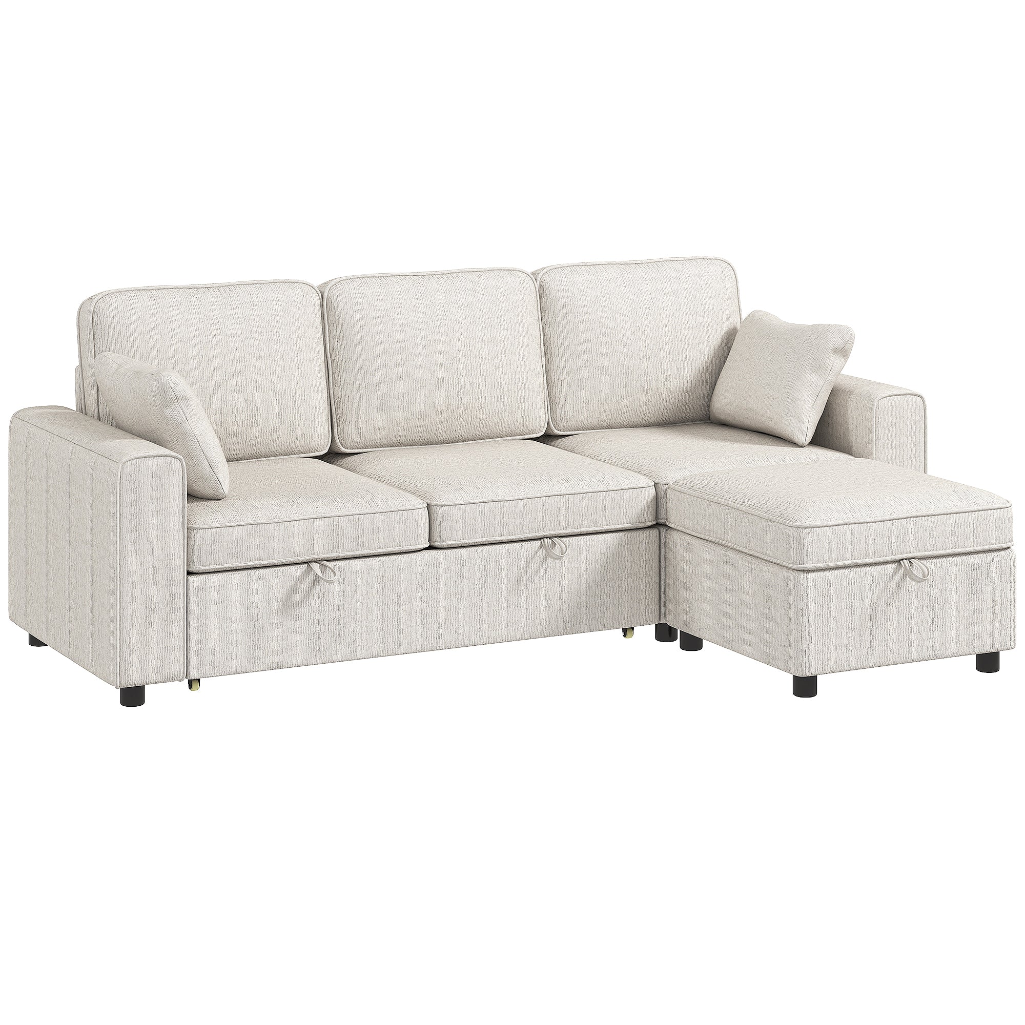 Modular Sectional Sleeper Sofa with Storage Ottoman - Beige-Home Furnishings > Living Room Furniture > Sofas & Reclining Chairs-DECOROLALA