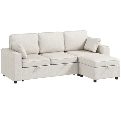 Canapé-lit modulable avec pouf de rangement – beige