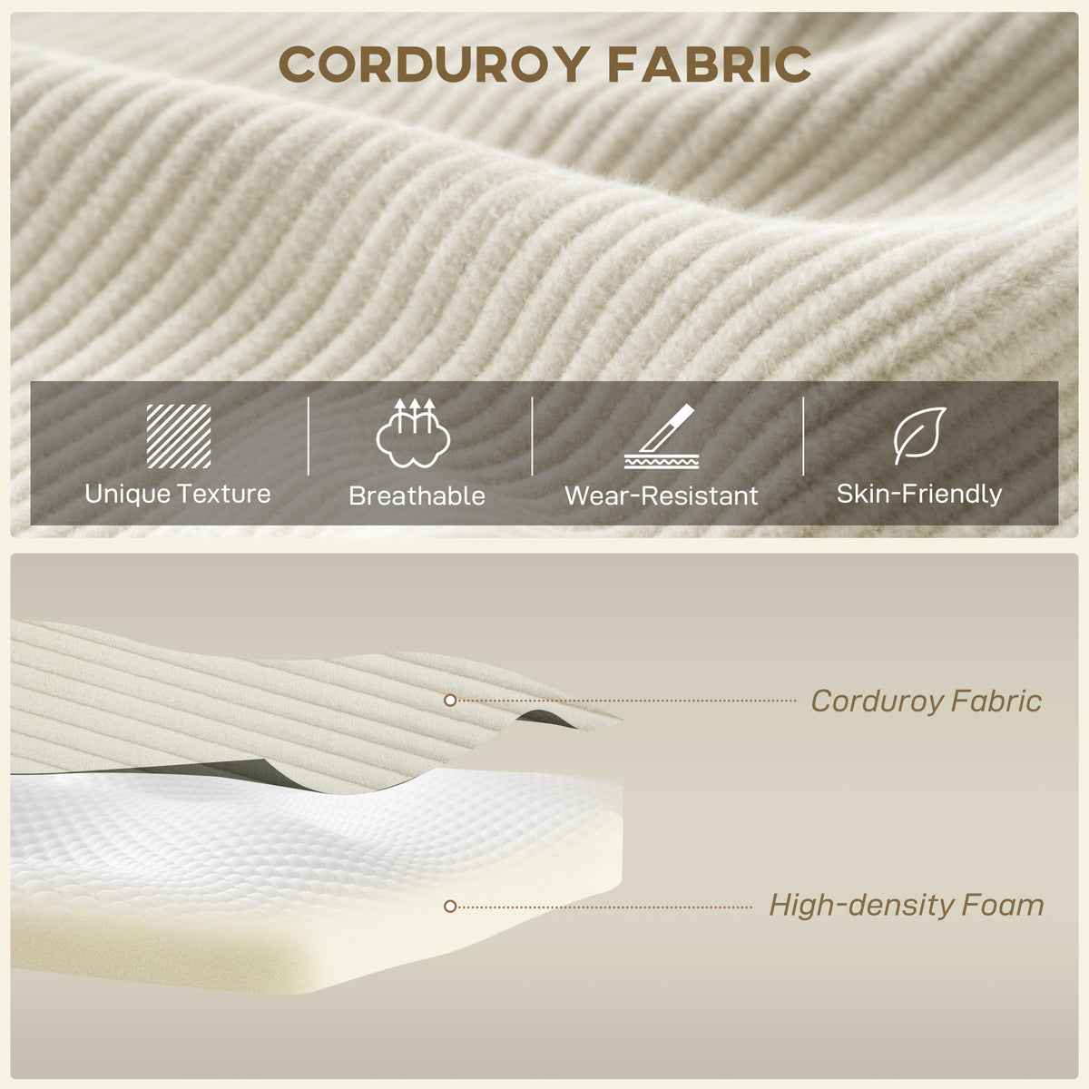 Modular Sectional Sofa Bed - Cream White Corduroy L-Shaped-Home Furnishings > Living Room Furniture > Sofas & Reclining Chairs > L Shaped Couchs-DECOROLALA