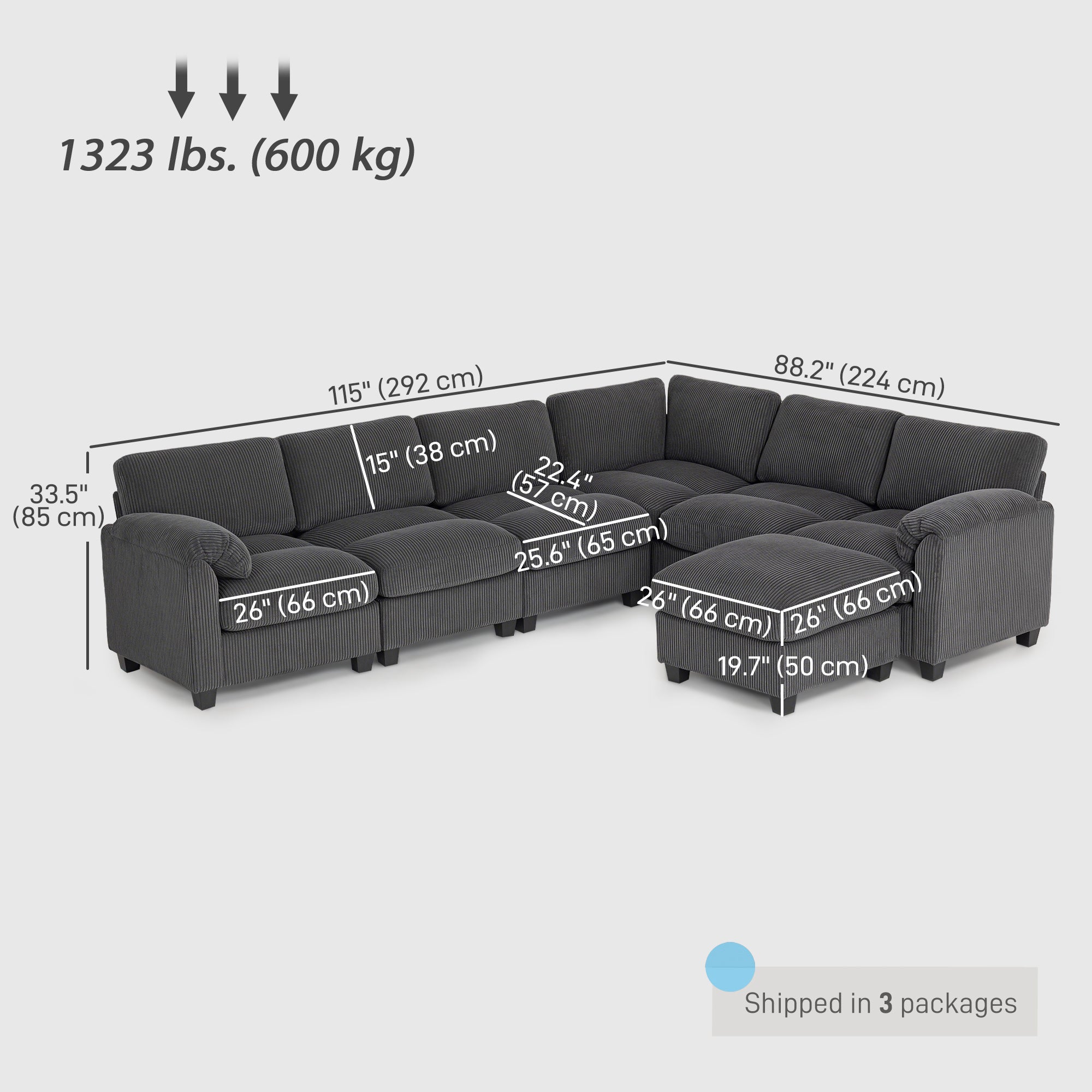 Modular Sectional Sofa U-Shaped Charcoal Grey-DECOROLALA