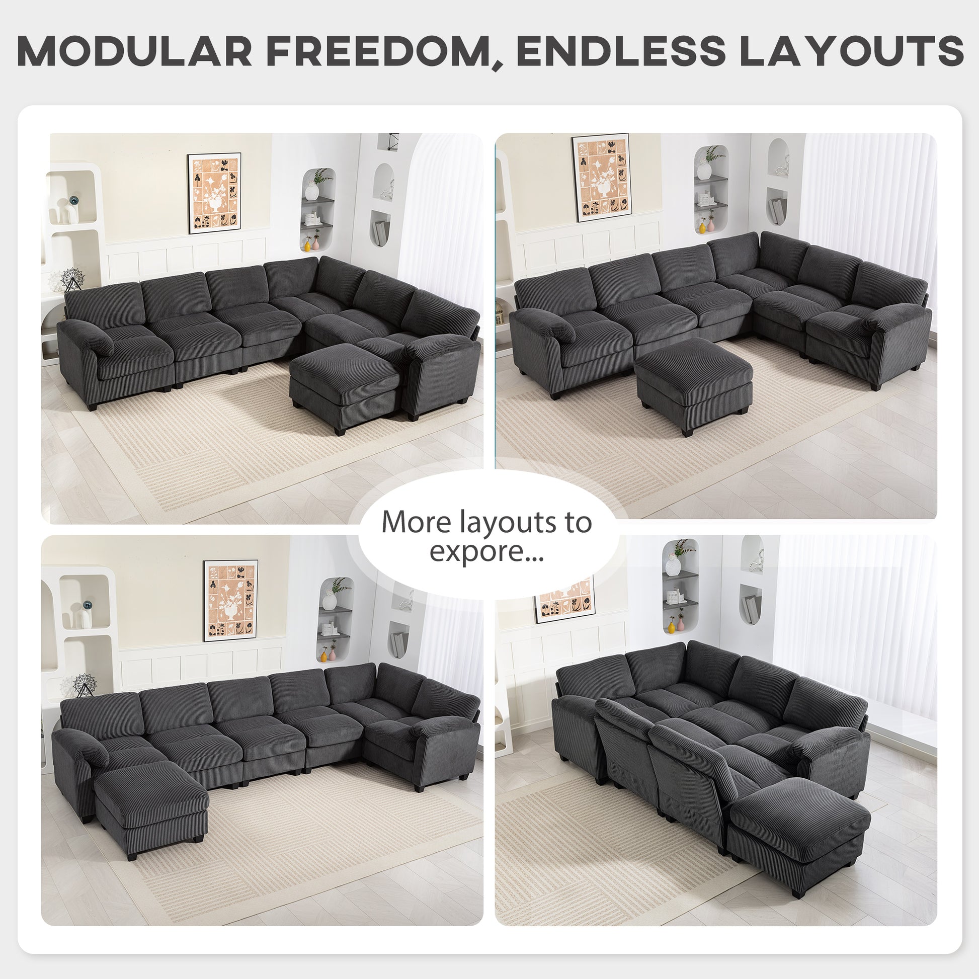 Modular Sectional Sofa U-Shaped Charcoal Grey-DECOROLALA