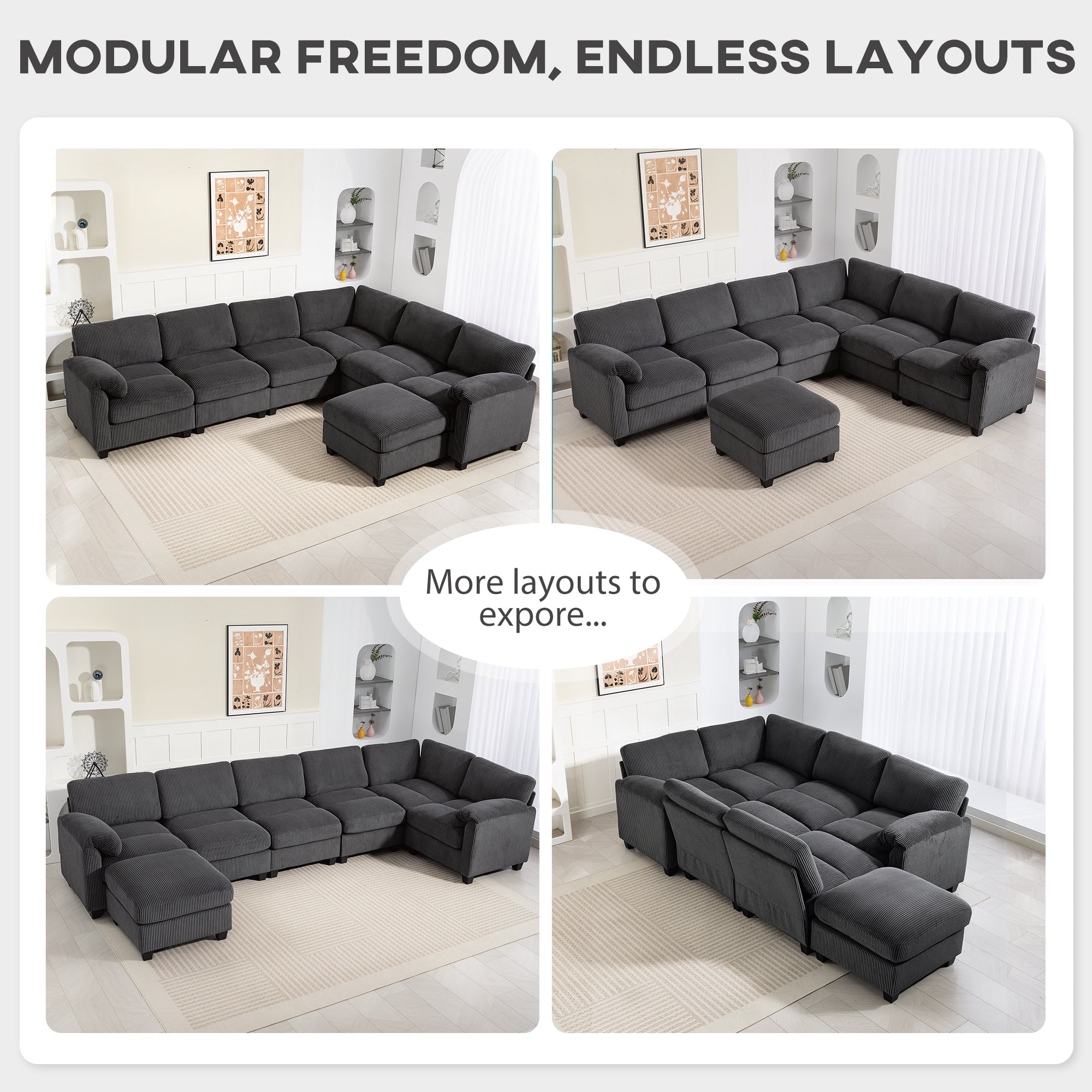 Modular Sectional Sofa U-Shaped Charcoal Grey-DECOROLALA