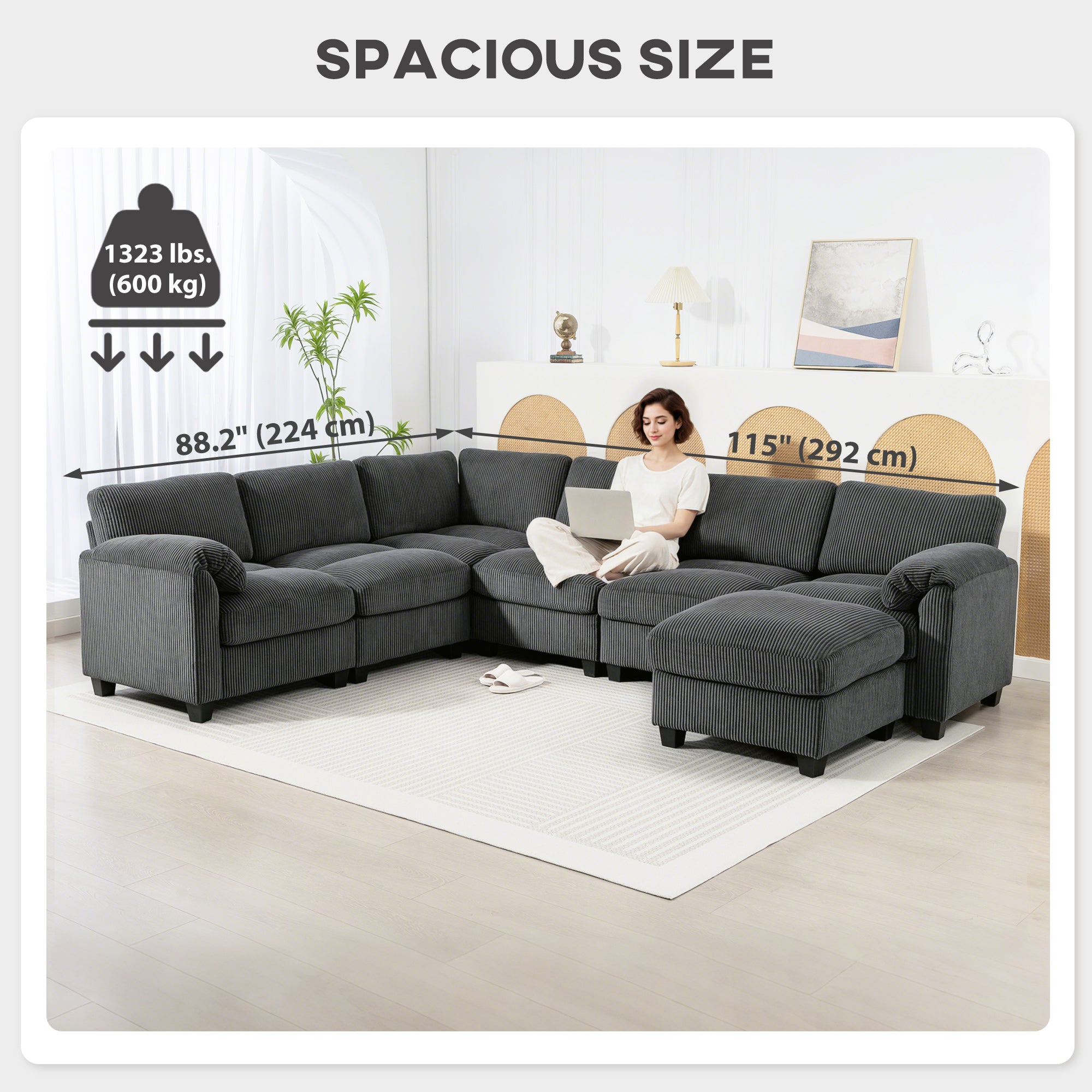 Modular Sectional Sofa U-Shaped Charcoal Grey-DECOROLALA