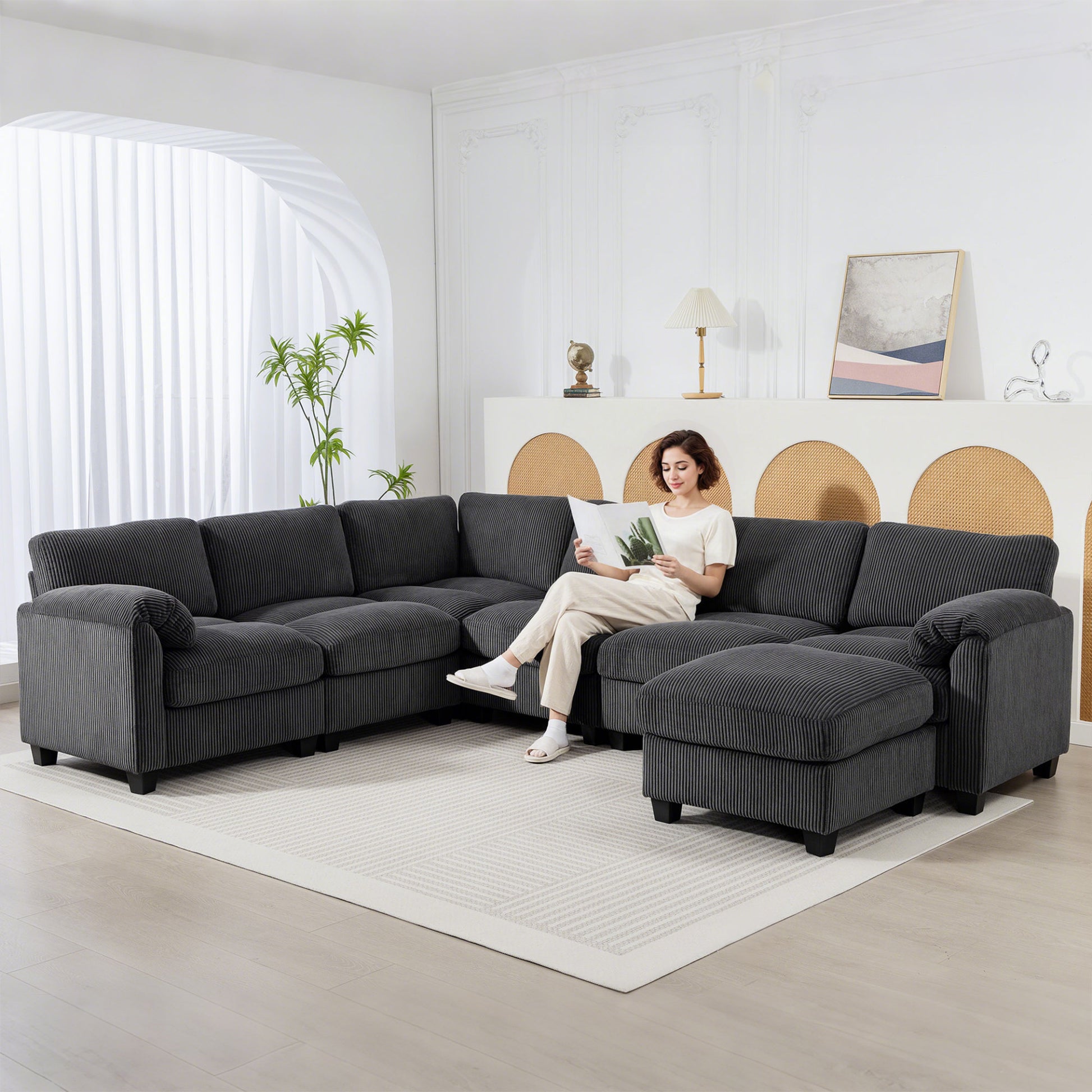 Modular Sectional Sofa U-Shaped Charcoal Grey-DECOROLALA