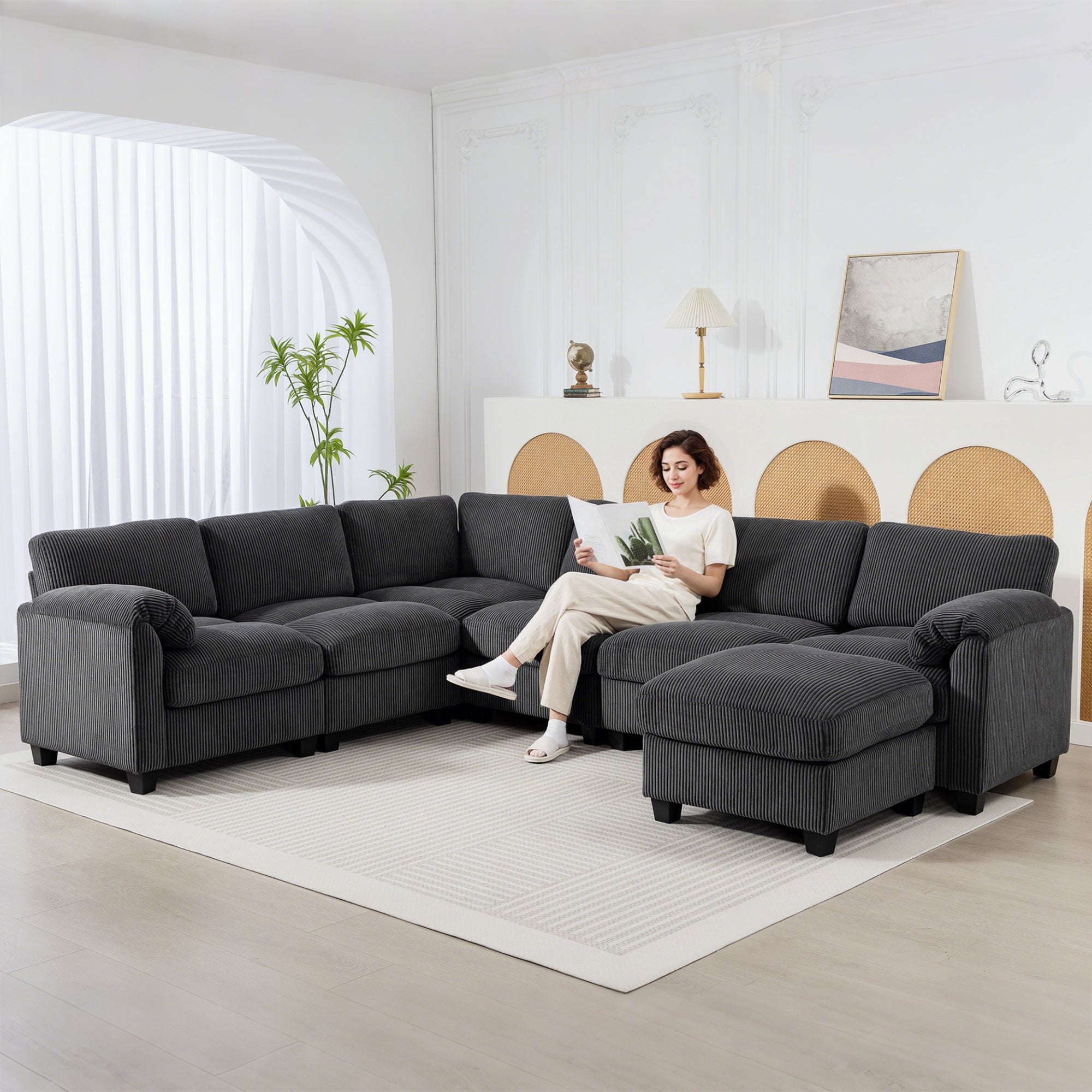 Modular Sectional Sofa U-Shaped Charcoal Grey-DECOROLALA