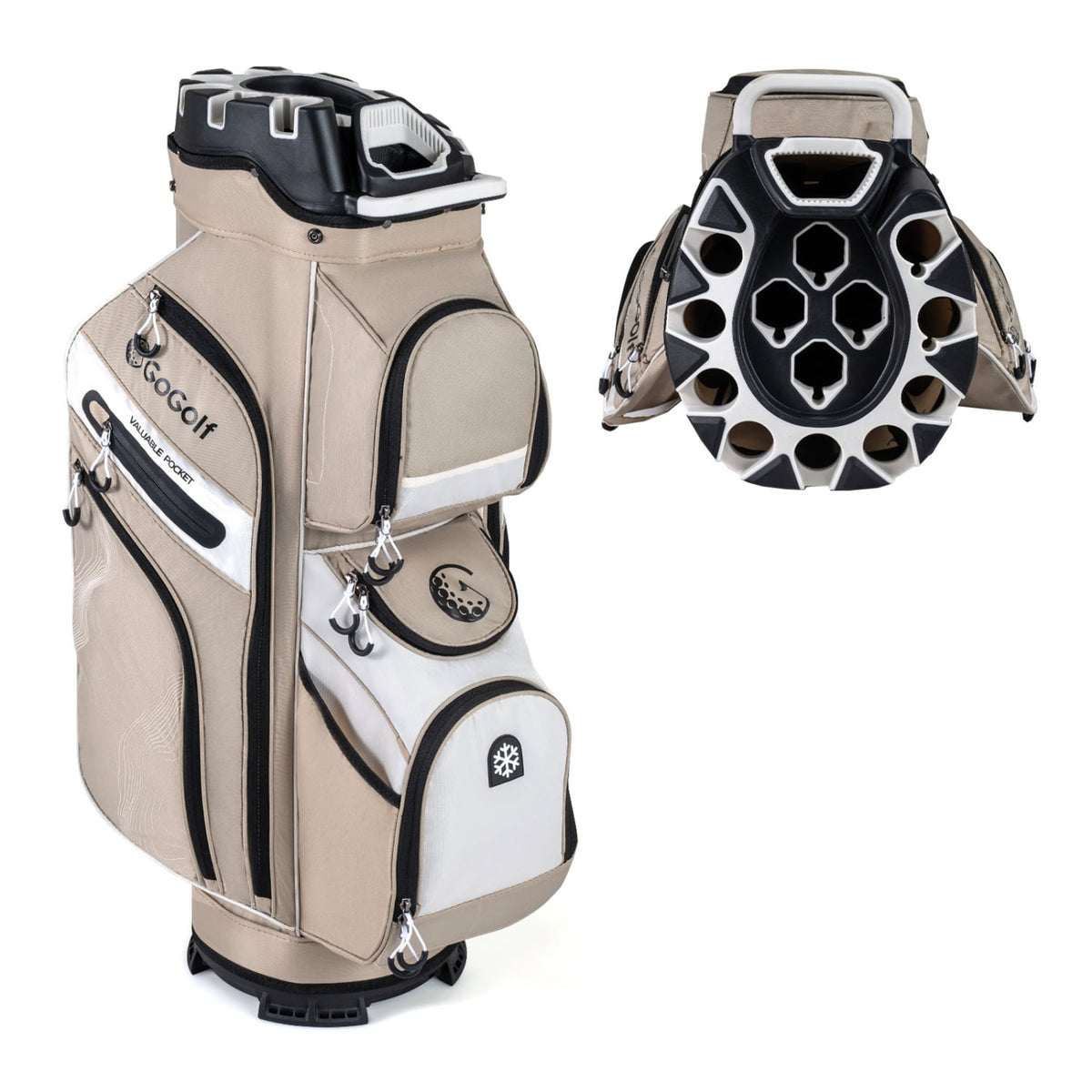 Molded Lock Top Golf Cart Bag with 14-Way Full Length Dividers and 11 Pockets-Khaki-Golf-DECOROLALA