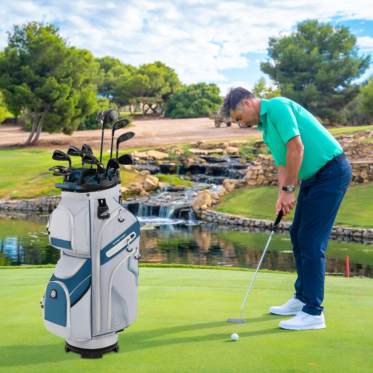 Molded Lock Top Golf Cart Bag with 14-Way Full Length Dividers and 11 Pockets-Navy-Golf-DECOROLALA