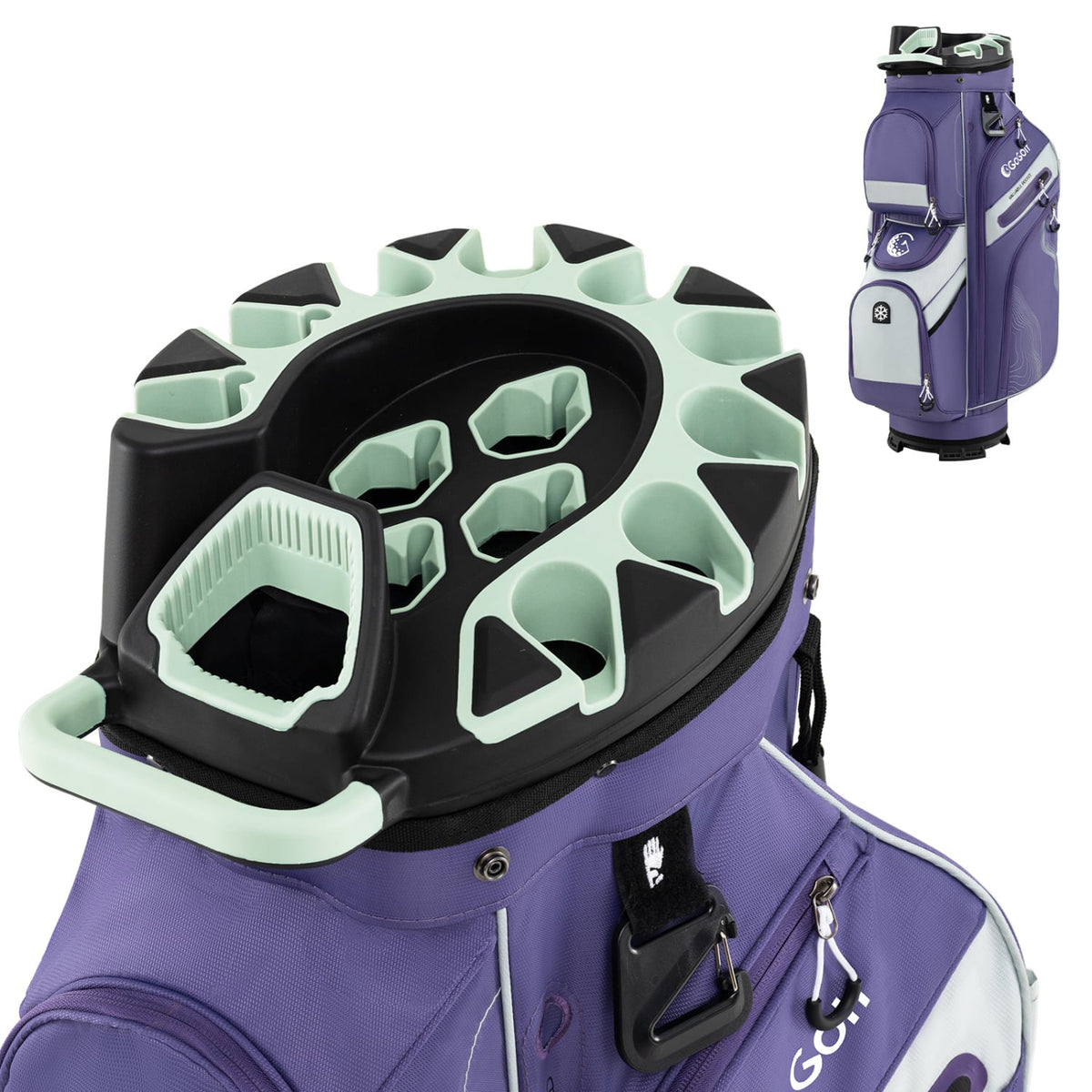 Molded Lock Top Golf Cart Bag with 14-Way Full Length Dividers and 11 Pockets-Purple-Golf-DECOROLALA