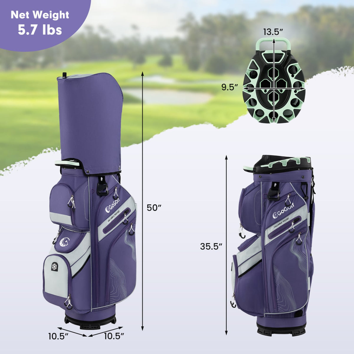 Molded Lock Top Golf Cart Bag with 14-Way Full Length Dividers and 11 Pockets-Purple-Golf-DECOROLALA