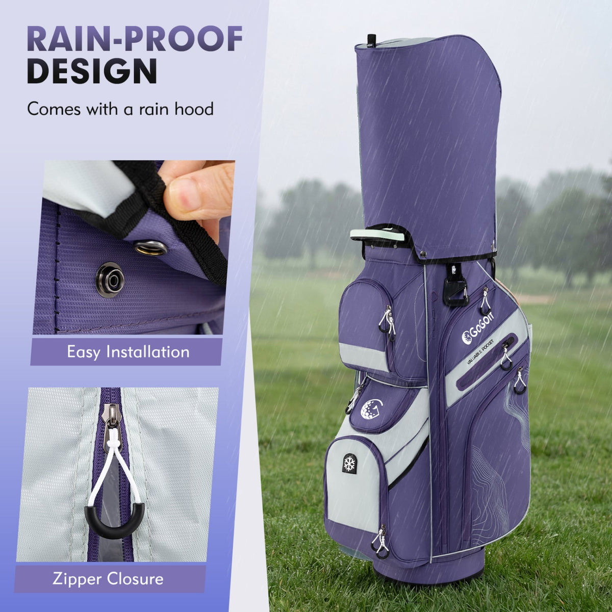 Molded Lock Top Golf Cart Bag with 14-Way Full Length Dividers and 11 Pockets-Purple-Golf-DECOROLALA