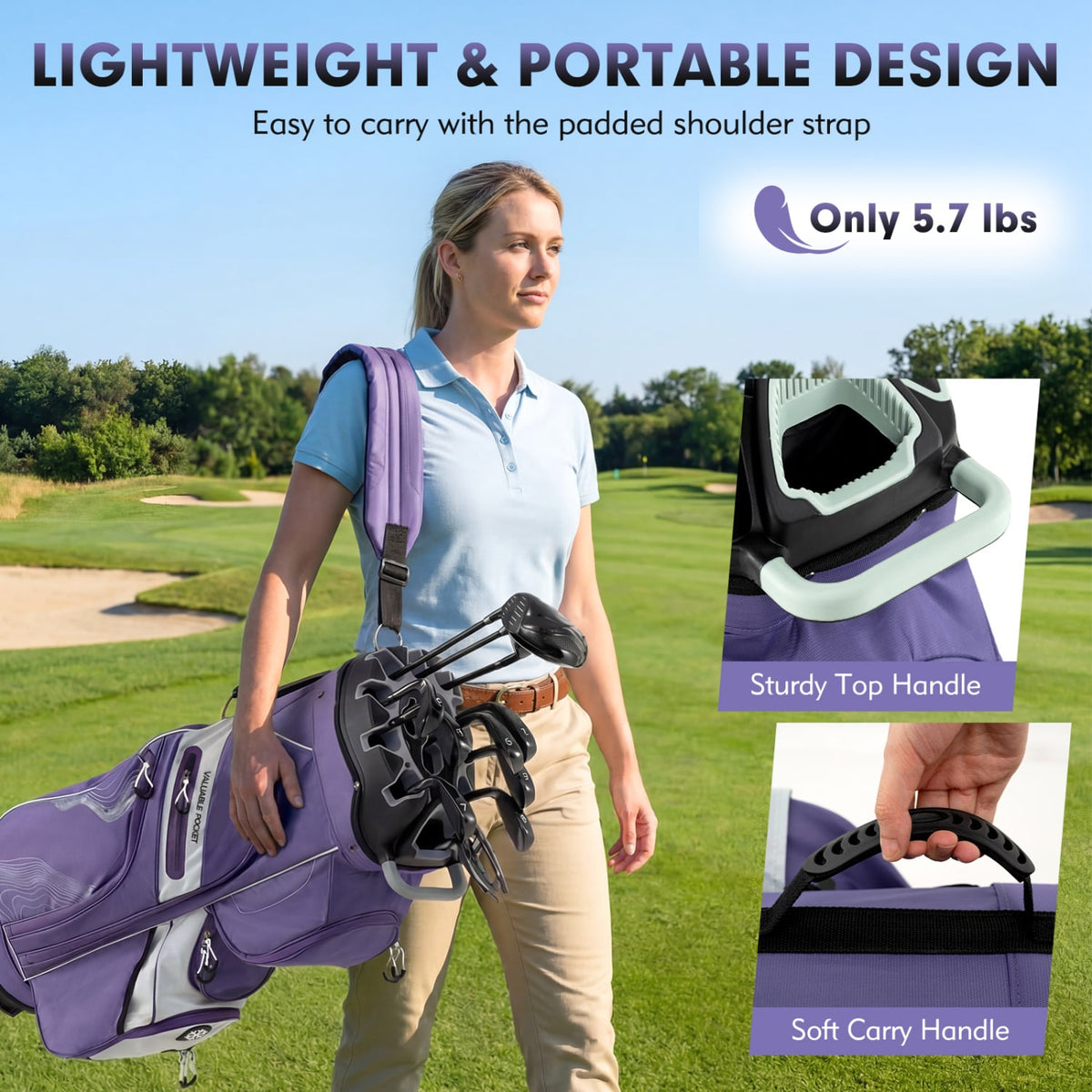 Molded Lock Top Golf Cart Bag with 14-Way Full Length Dividers and 11 Pockets-Purple-Golf-DECOROLALA