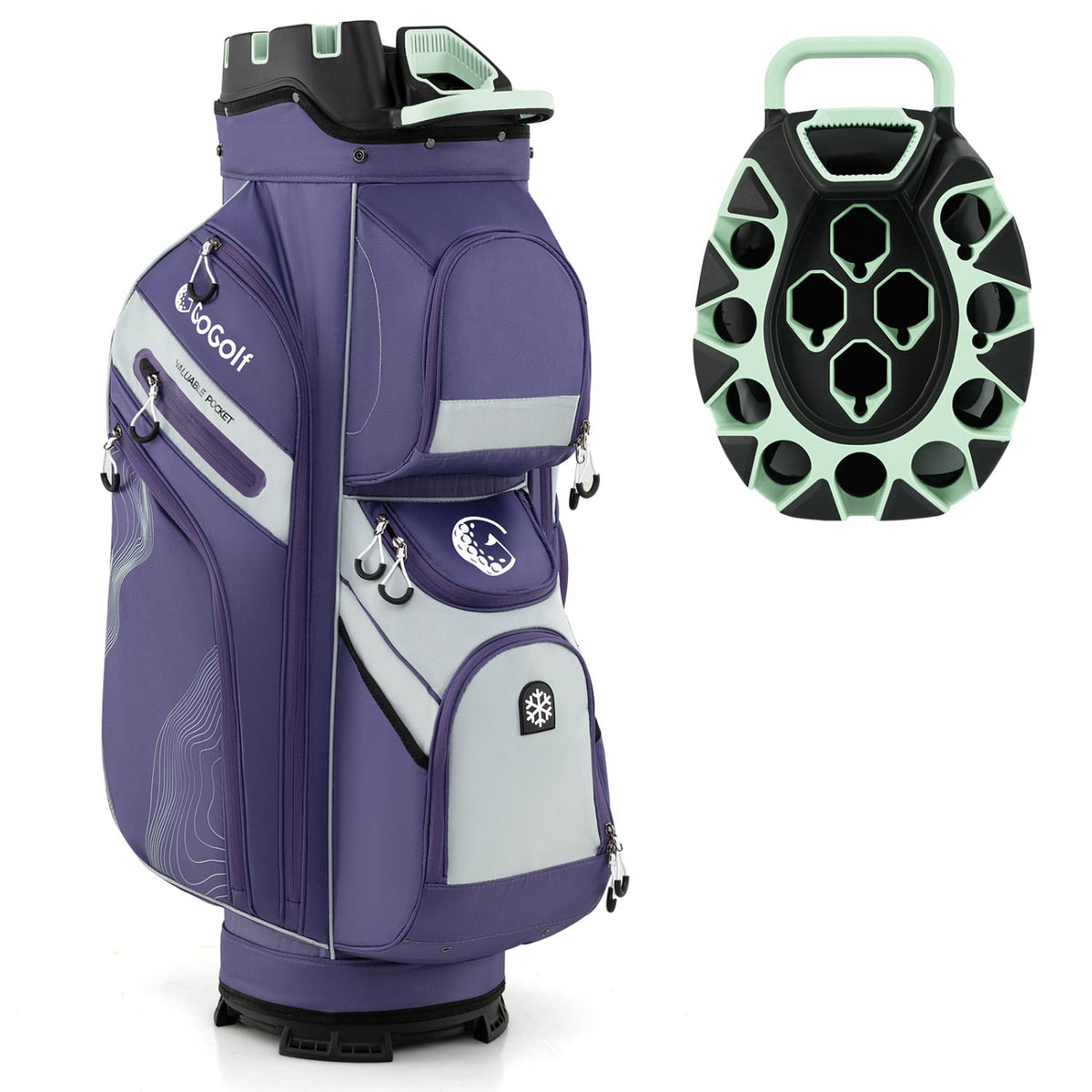 Molded Lock Top Golf Cart Bag with 14-Way Full Length Dividers and 11 Pockets-Purple-Golf-DECOROLALA