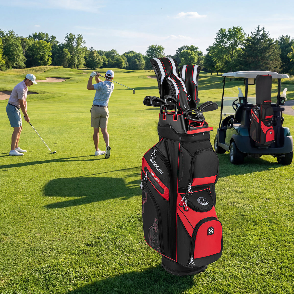 Molded Lock Top Golf Cart Bag with 14-Way Full Length Dividers and 11 Pockets-Red-Golf-DECOROLALA