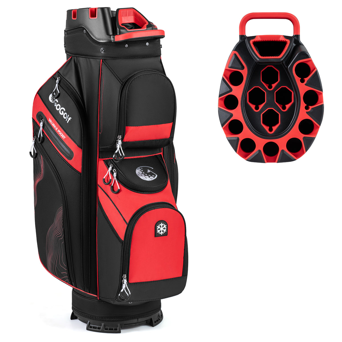 Molded Lock Top Golf Cart Bag with 14-Way Full Length Dividers and 11 Pockets-Red-Golf-DECOROLALA