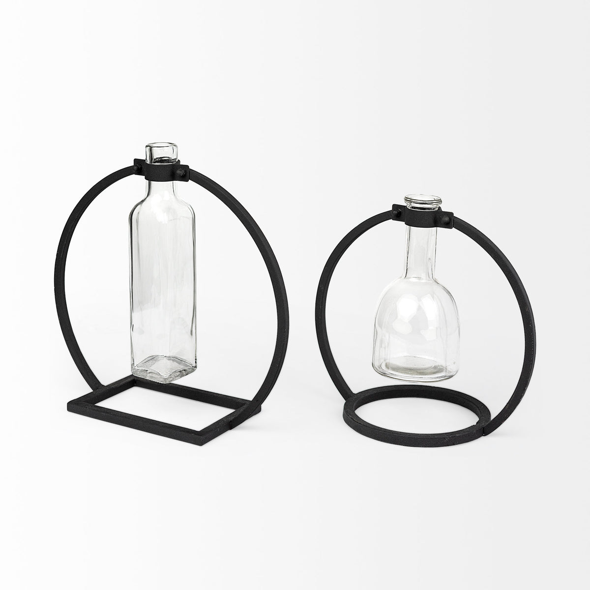 Monica I Short Black Metal Glass Bottle Vase-Vase-DECOROLALA