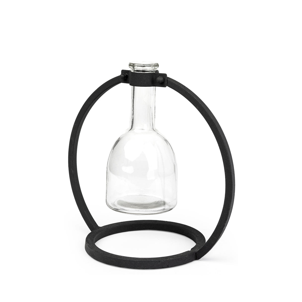 Monica Short Black Metal and Glass Bottle Vase-Vases-DECOROLALA