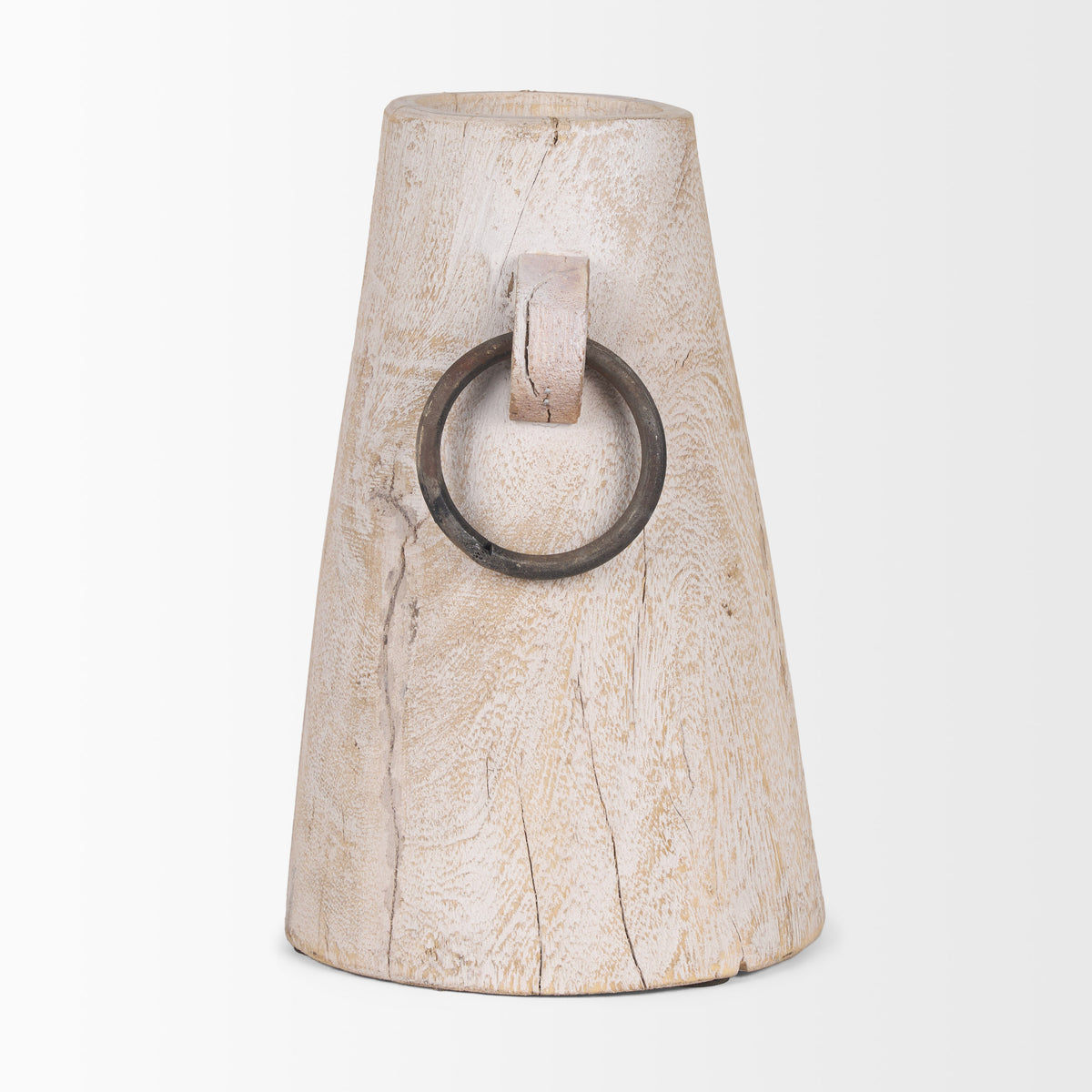 Monique Large Light Brown Whitewashed Wood Pot with Handles-Jars Jugs Urns-DECOROLALA