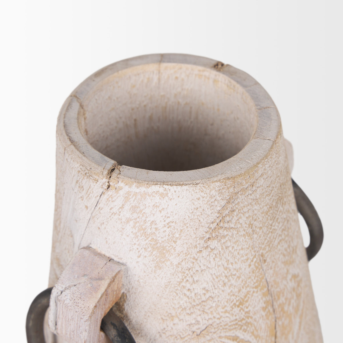 Monique Large Light Brown Whitewashed Wood Pot with Handles-Jars Jugs Urns-DECOROLALA