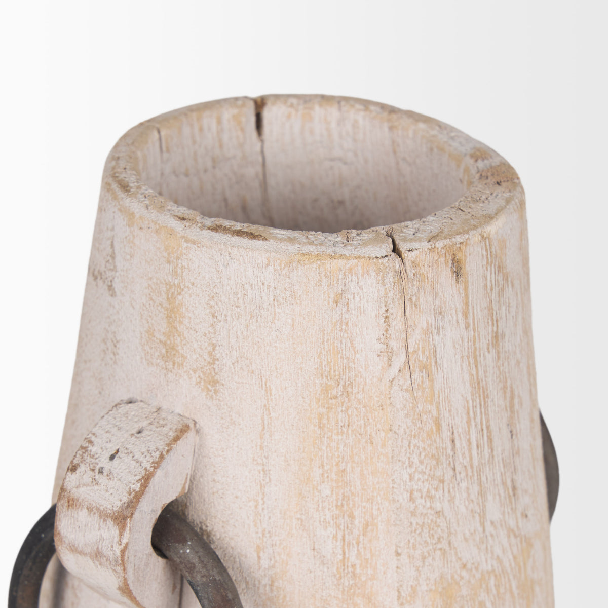 Monique Small Light Brown Wood Pot with Handles-Jars Jugs Urns-DECOROLALA