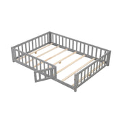 Montessori Bed Frame with Full-length Guardrails Safety Door and Latch-Gray-Toddler Beds-DECOROLALA