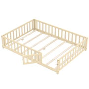 Montessori Bed Frame with Full-length Guardrails Safety Door and Latch-Natural-Toddler Beds-DECOROLALA