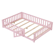 Montessori Bed Frame with Full-length Guardrails Safety Door and Latch-Pink-Toddler Beds-DECOROLALA