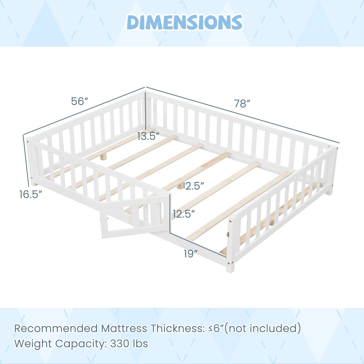 Montessori Bed Frame with Full-length Guardrails Safety Door and Latch-White-Toddler Beds-DECOROLALA