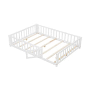 Montessori Bed Frame with Full-length Guardrails Safety Door and Latch-White-Toddler Beds-DECOROLALA