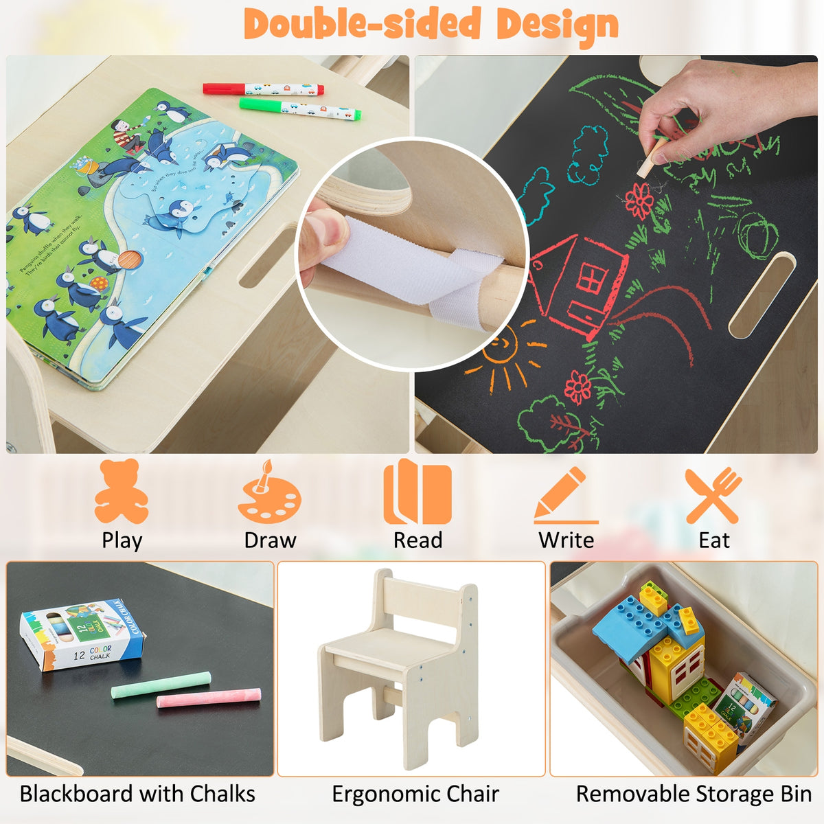 6-in-1 Montessori Indoor Playhouse with Table, Chair, and Mat