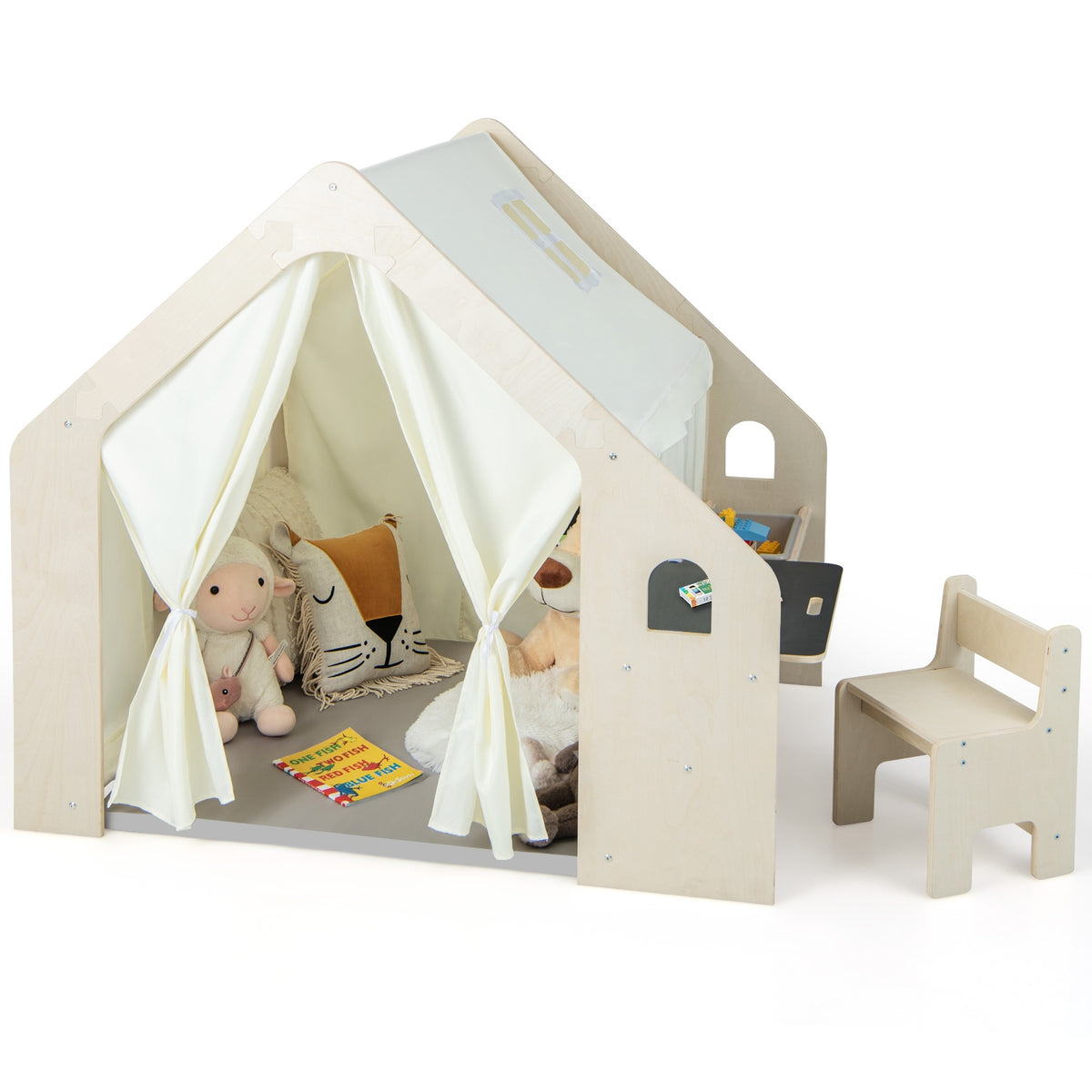 6-in-1 Montessori Indoor Playhouse with Table, Chair, and Mat