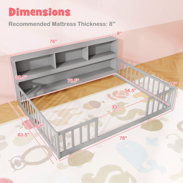Montessori Twin Floor Bed and Kids Toy Storage Cabinet Bundle-Toddler Beds-DECOROLALA