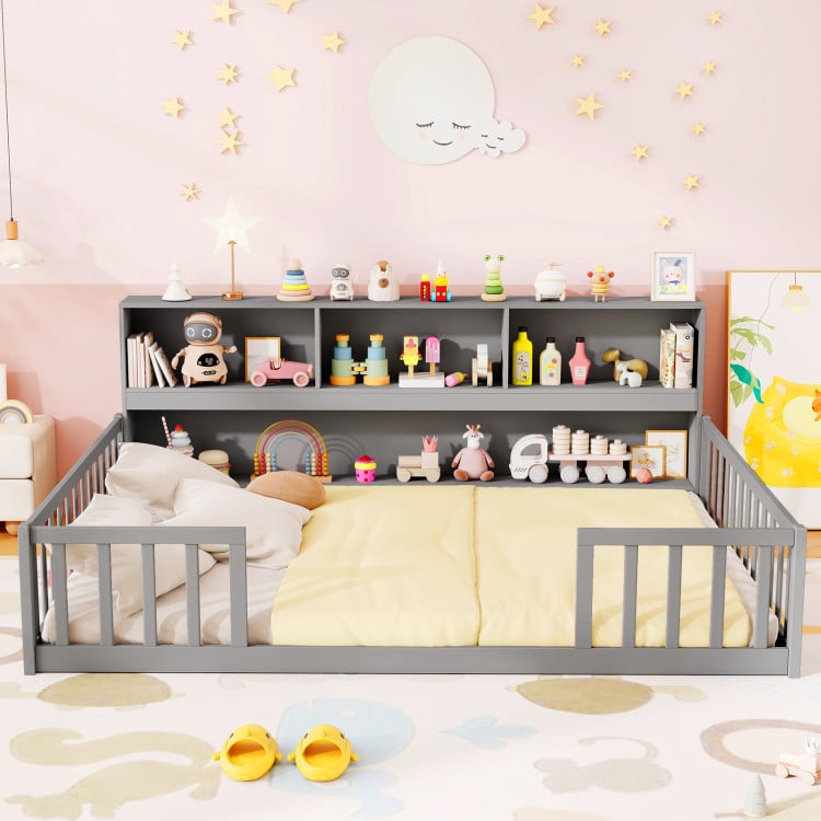 Montessori Twin Floor Bed and Kids Toy Storage Cabinet Bundle-Toddler Beds-DECOROLALA
